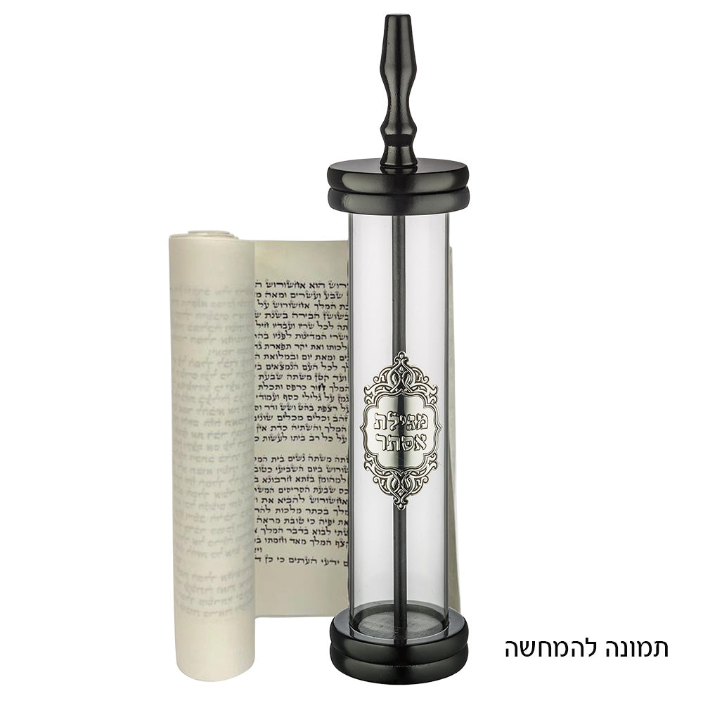 בית מגילה ספרדי עץ + אקריליק שקוף עם פלקטה עבור קלף