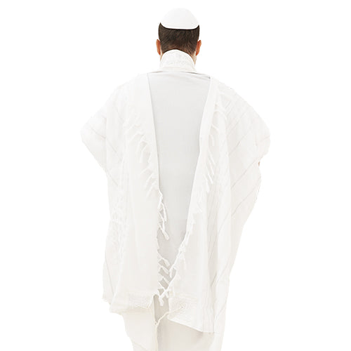 טלית "מופת" חתנים פסים כסף עם עטרה פיו גודל 70