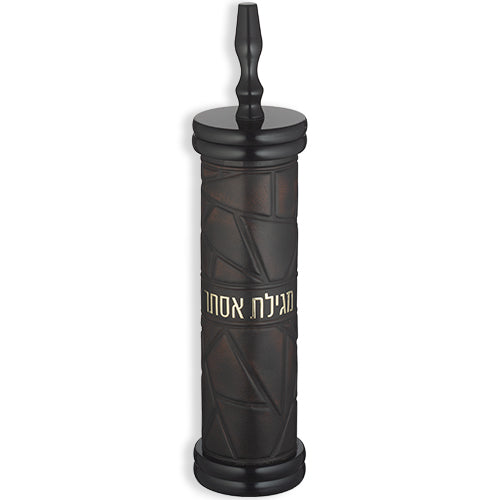מגילת אסתר מתברגת רחבה ספרדי קוטר 9 ס"מ עץ עם פלקטה פיו עבור קלף